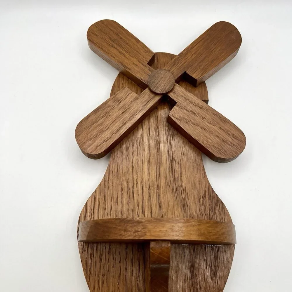 Vintage Wooden Windmill Wall Shelf Rustic Farmhouse Country Trinket Cottage